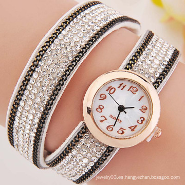 2015 nuevo reloj del níquel del rhinestone de la pulsera del cuero del estilo libre